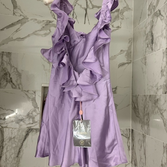 House of CB TINK ORCHID SATIN RUFFLE MINI DRESS. Size M - Picture 7 of 7